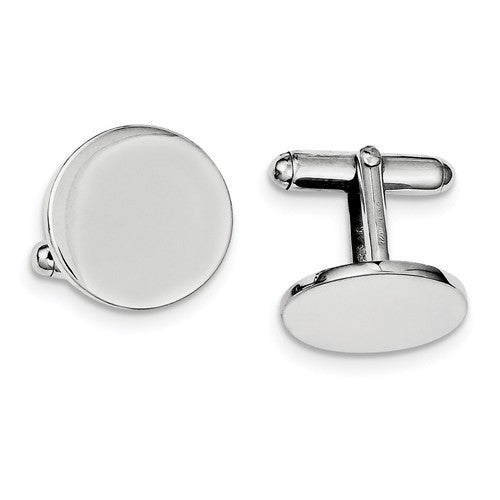 Sterling Silver Rhodium Plated Round Cuff Links