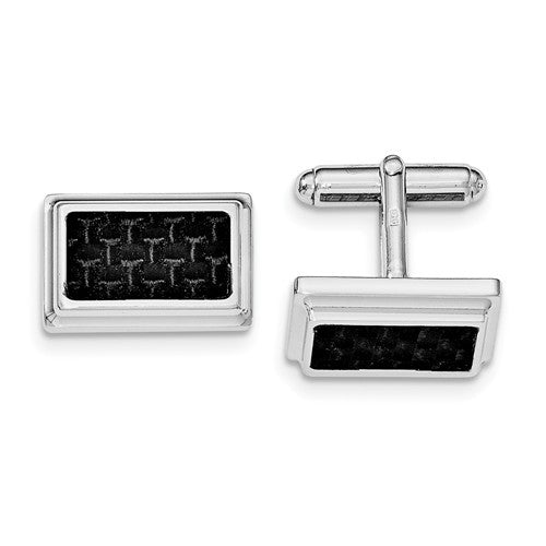 Sterling Silver Rhodium Plated Cuff Links With Carbon Fiber